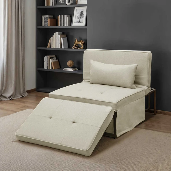 Cube Katlanır Yataklı Puf - Vizon 96x189x42.5 / 96x168x92.5 cm ürün görseli