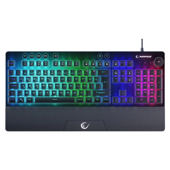 Rampage KB-GX65 SIMULA Siyah USB RGB Aydınlatmalı 4 Makro Tuşlu Bilek Destekli Gaming Oyuncu Klavyesi Rampage ürün görseli 1