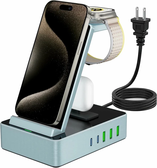 Tacelary 8'i 1 arada 100W Alüminyum Alaşımlı Şarj İstasyonu - Mavi ürün görseli