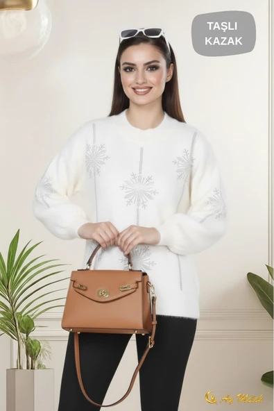 Kadın Triko Kazak Detaylı Bisiklet Yaka Yumuşak Dokulu Kazak - Resim 12