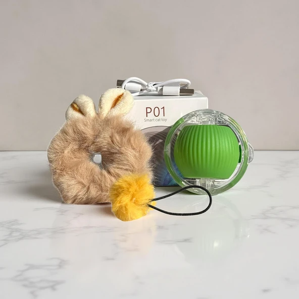 Evcil Hayvan Tüylü USB Type-C Şarjlı Hareketli Top Oyuncak - Resim 2