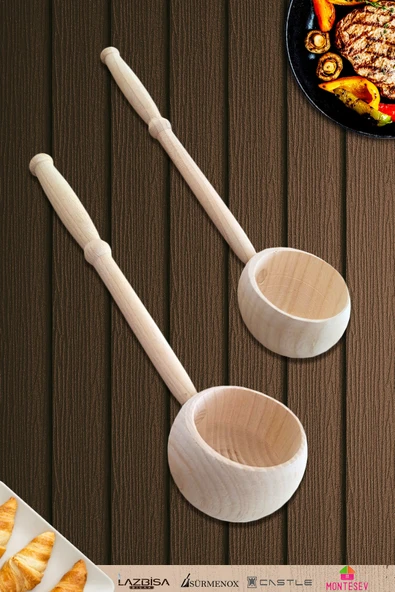 Doğal Dişbudak Ağacı Ahşap Tahta Kepçe Seti Çorba Kepçesi 2 li Set ürün görseli 1