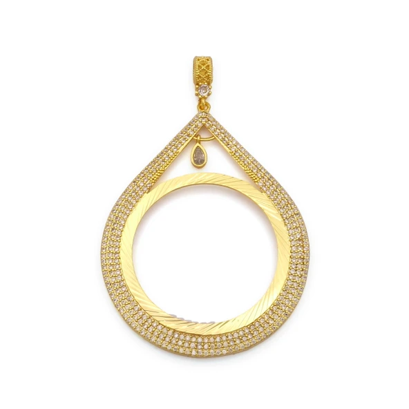 Altın Kaplama İmitasyon Damla Model Zirkon Taşlı Gramse Çerçeve Kolye Ucu TGR-736 ürün görseli 1