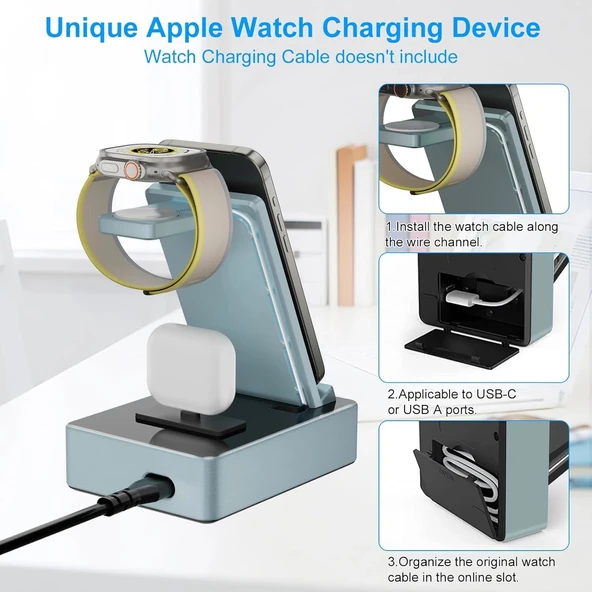 Tacelary 8'i 1 arada 100W Alüminyum Alaşımlı Şarj İstasyonu - Mavi - Resim 4