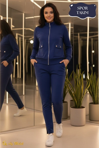 Kadın Spor Eşofman Takım Yumuşak Dokulu Modal Kumaş Cep Detaylı Takım - Resim 5