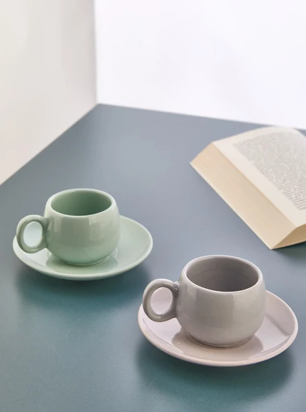 2'Li Kahve Fincan Takımı Yeşil Gri Espresso Fincanı ürün görseli