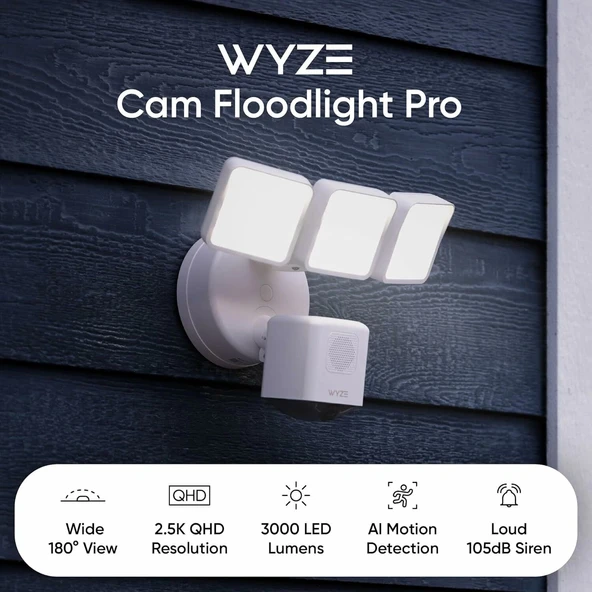 Wyze Floodlight Camera Pro, 2K HD Dış Mekan Güvenlik Kamerası - Beyaz - Resim 2