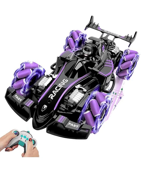 Ctoys Uzaktan Kumandalı Full Fonksiyonlu Şarjlı Formula 1 Arabası Buharlı Işıklı Mor A8863148 - Resim 3