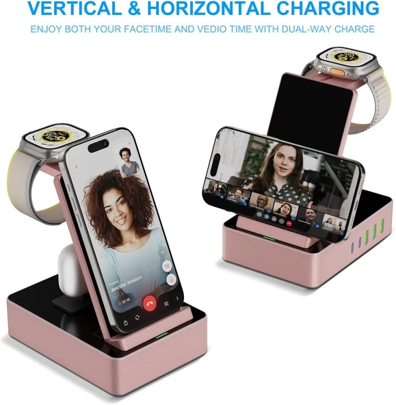 Tacelary 8'i 1 arada 100W Alüminyum Alaşımlı Şarj İstasyonu - Pembe - Resim 4