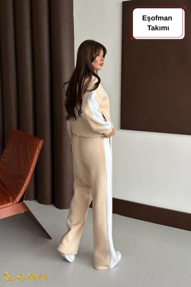 Kadın Eşofman Takımı Mevsimlik Şardonlu Kışlık Hırkalı Alt-Üst Takım (Crop Hediyeli) - Resim 8