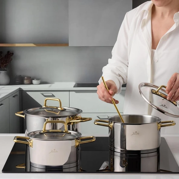 Jumbo Assos Midi 3'lü Titanyum Gold Tencere Seti - Resim 3