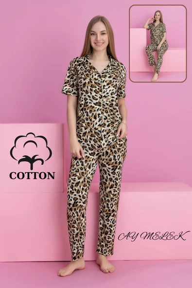 Kadın Pijama Takımı %100 Pamuklu Gömlek ve Pijama Seti - Resim 6