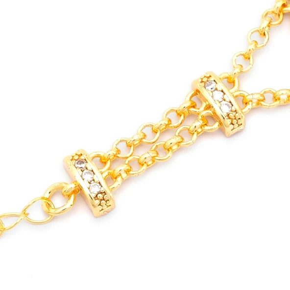 Altın Kaplama İmitasyon Çiçek Desenli Üç Çeyrek Altınlı Bileklik BLK-1221 - Resim 3