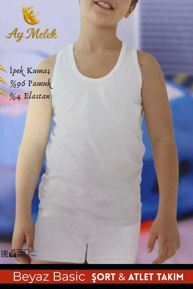 Erkek Çocuk Kalın Askılı Şortlu Takım Organik Pamuklu Oval Yaka Atlet ürün görseli