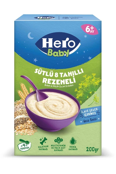 Hero Baby Sütlü 8 Tahıllı Rezeneli Kaşık Mama 200g ürün görseli