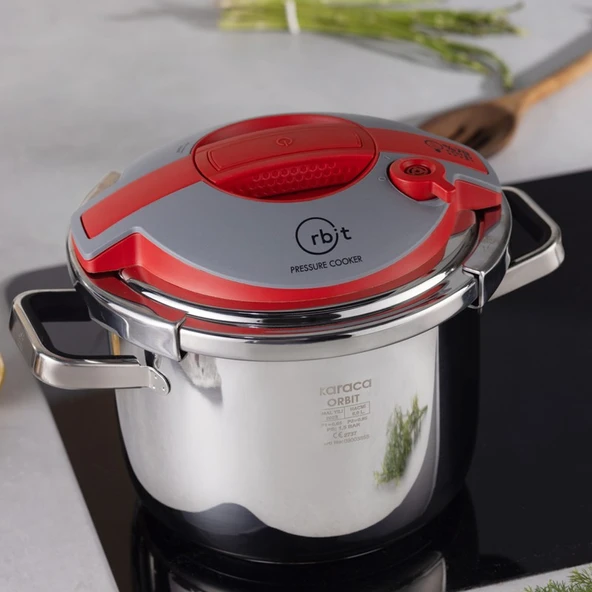 Karaca Orbit Indüksiyon Tabanlı Düdüklü Tencere Seti 6+8 L Kırmızı - Resim 2