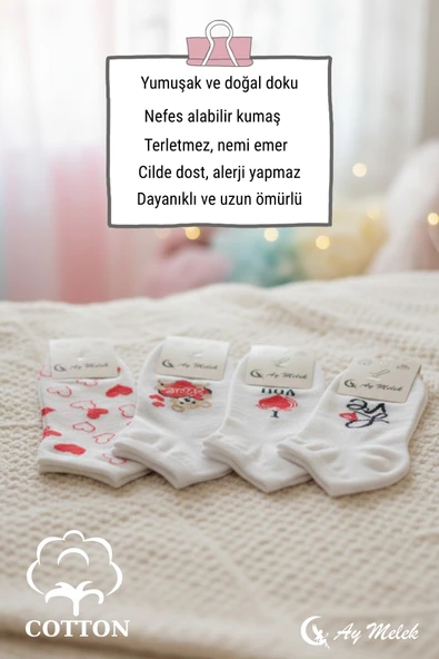 Kadın Kısa Çorap 4 Çift Pamuklu Desenli Görünmez Sneakers Çorap - Resim 2