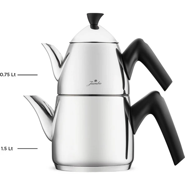 Jumbo Lizbon Midi 2 Parça Paslanmaz Çelik Isıya Dayanıklı Ergonomik Saplı Çaydanlık Seti - Resim 5