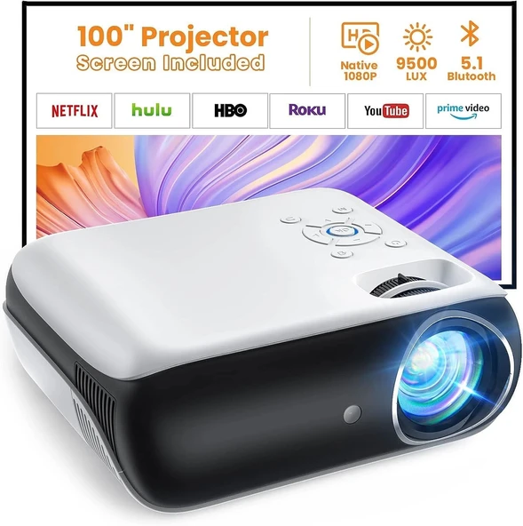 HAPPRUN 1080P 9500L Taşınabilir Dış Mekan Bluetooth Film Projektörü -100 Inc ürün görseli 1