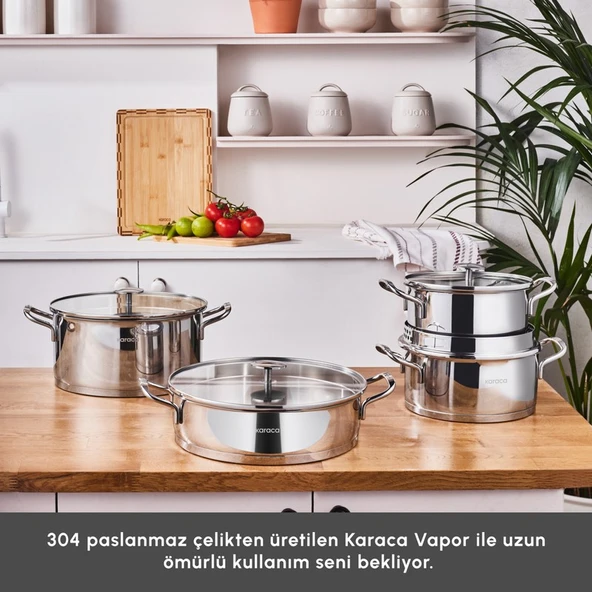 Karaca Vapor New Indüksiyon Tabanlı 8 Parça Süzgeçli Çelik Tencere Seti - Resim 5