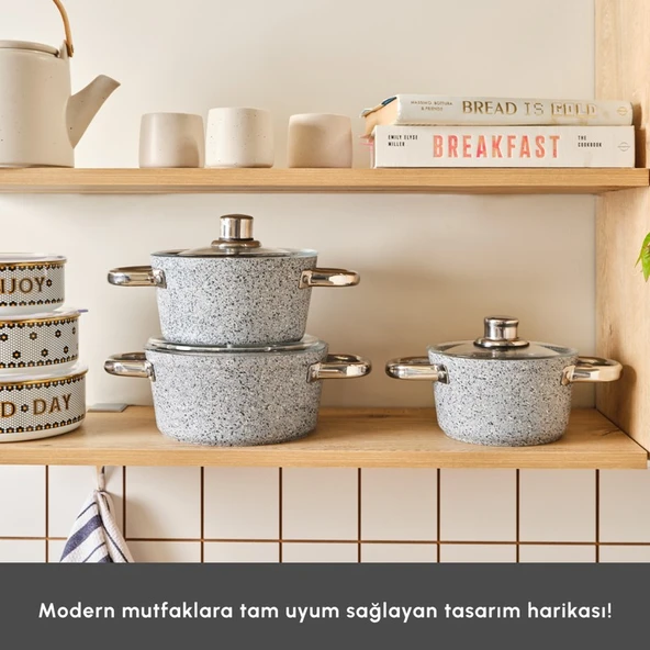 Karaca Nare 6 Parça Midi Derin Tencere Seti 16-18-20 cm Granit Kaplama - Resim 4