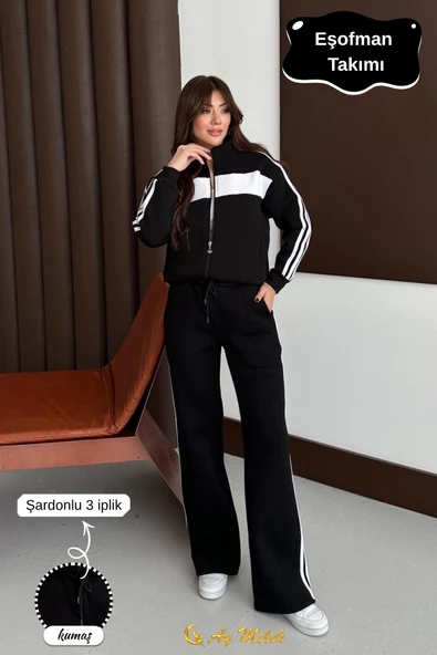 Kadın Eşofman Takımı Hırkalı Fermuarlı Mevsimlik (3 İplik) Kışlık Alt-Üst Takım - Resim 4