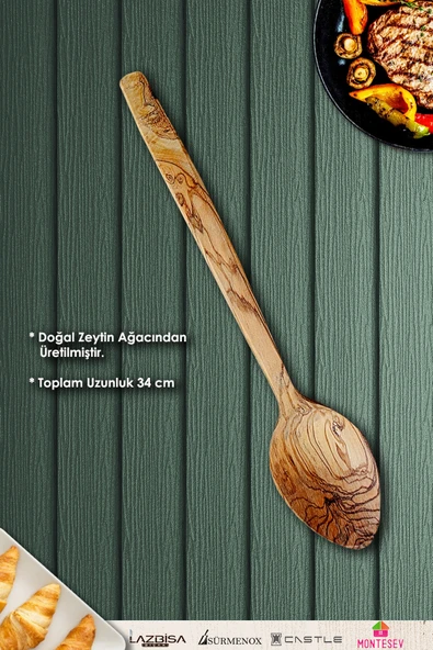 Zeytin Ağacı Ahşap Tahta Kaşık Çatal Kevgir Spatula Seti ( Zeytin Ağacı ) Ağaç Kaşık 7 Li Set - Resim 6