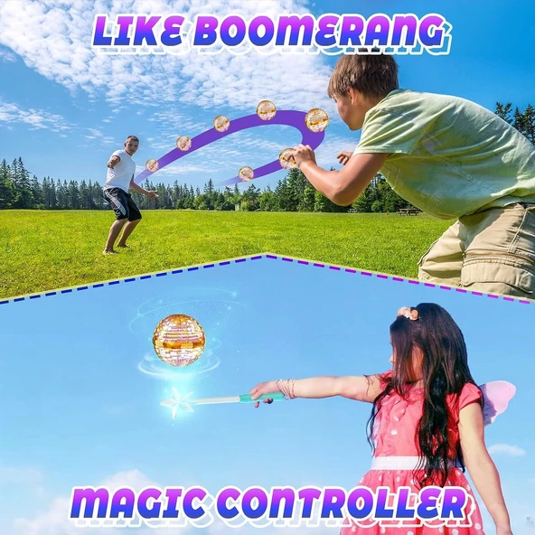 FLYNOVA Uçan Top Oyuncak, Bumerang El Kontrollü Mini Drone - Altın - Resim 2