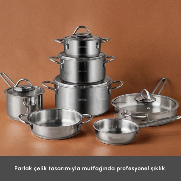 Karaca Ada 12 Parça Indüksiyon Tabanlı Çelik Çeyiz Tencere Seti V2 - Resim 5
