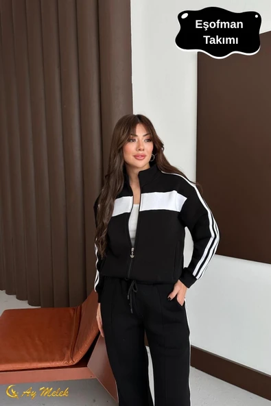 Kadın Eşofman Takımı Hırkalı Fermuarlı Mevsimlik (3 İplik) Kışlık Alt-Üst Takım - Resim 6