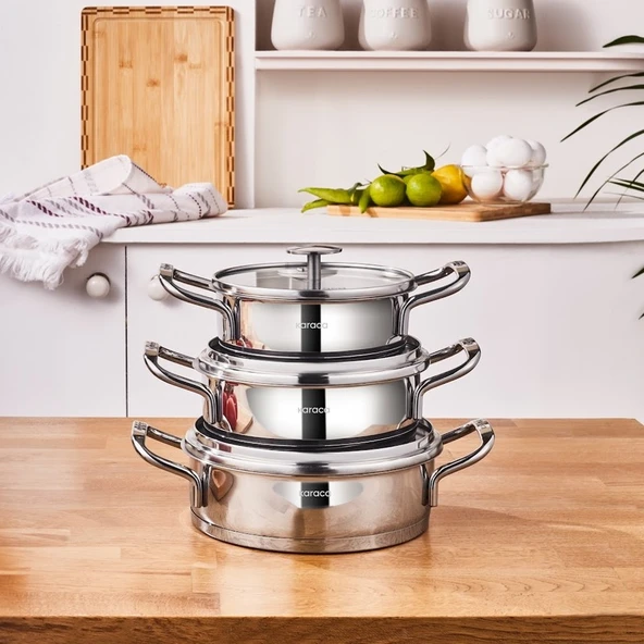 Karaca Vapor New Indüksiyon Tabanlı 6 Parça Sahan Çelik Tencere Seti ürün görseli