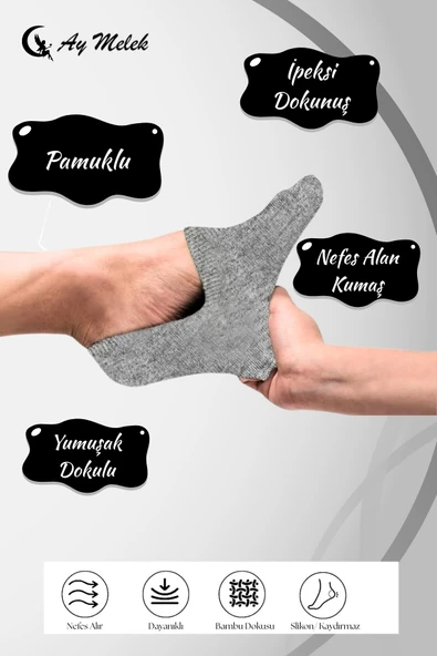 Kadın Çorap (6 Çift) Silikon Topuk Kaymayan Burun Dikişsiz Kaliteli Babet Çorap - Resim 8