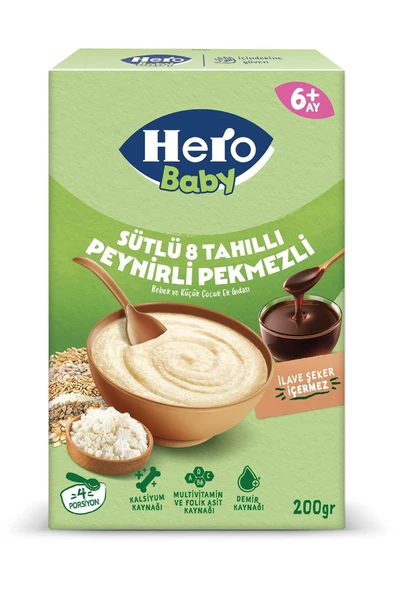 Hero Baby Sütlü 8 Tahıllı Peynirli Pekmezli Kaşık Mama 200g ürün görseli