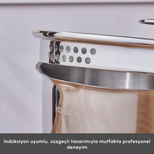 Karaca Vapor New Indüksiyon Tabanlı 8 Parça Süzgeçli Çelik Tencere Seti - Resim 4