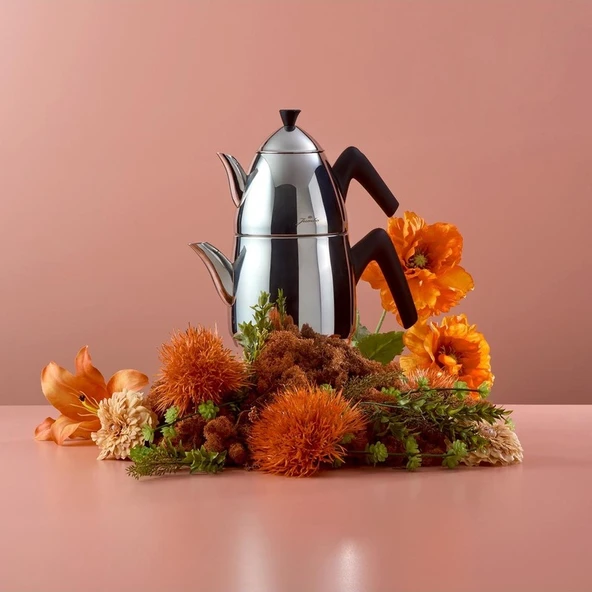 Jumbo Lizbon Midi 2 Parça Paslanmaz Çelik Isıya Dayanıklı Ergonomik Saplı Çaydanlık Seti - Resim 4