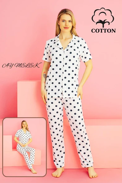 Kadın Pijama Takımı %100 Pamuklu Gömlek ve Pijama Seti - Resim 10