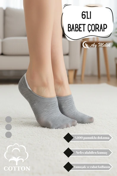 Kadın Çorap (6 Çift) Nefes Alan Terletmez Kaliteli Pamuklu Babet Çorap - Resim 7