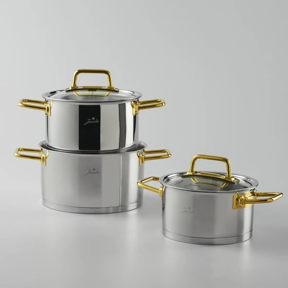 Jumbo Assos Midi 3'lü Titanyum Gold Tencere Seti - Resim 4