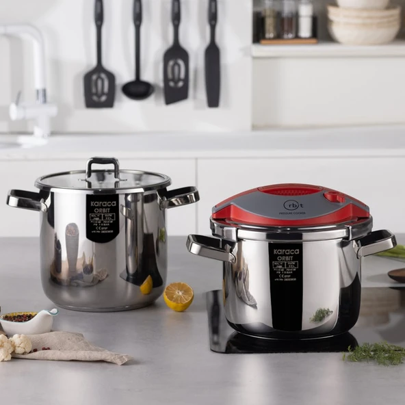 Karaca Orbit Indüksiyon Tabanlı Düdüklü Tencere Seti 6+8 L Kırmızı ürün görseli