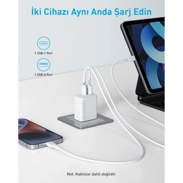 Usb-C + Usb-A Çift Portlu Şarj Cihazı - A2348 - Beyaz - Resim 3