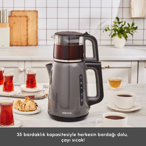 Karaca Mega Tea 1501 Cam Çay Makinesi Space Gray 1500 W - Resim 3