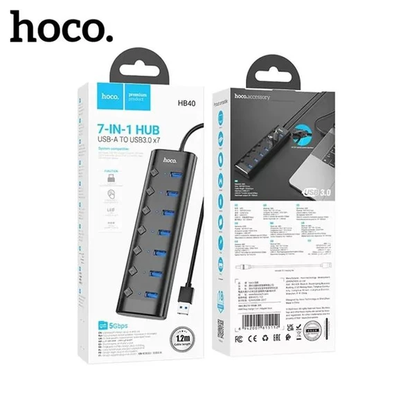 Hoco HB40 7xUSB 3.0 Anahtarlı USB Hızlı Şarj ve Veri Okuyucu - Resim 7