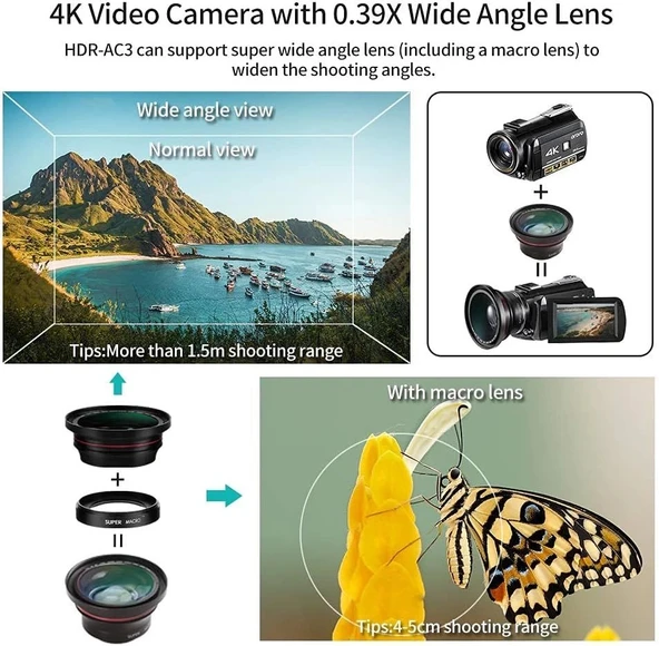 ORDRO AC3 1080P 60FPS IR Gece Görüşü - 4K Kamera Video Kamera - Resim 2