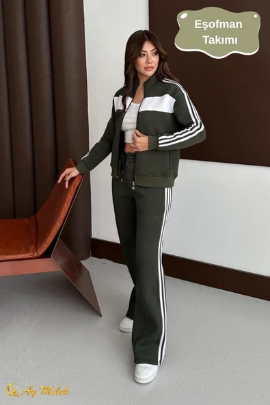 Kadın Eşofman Takımı Hırkalı Fermuarlı Mevsimlik (3 İplik) Kışlık Alt-Üst Takım - Resim 8