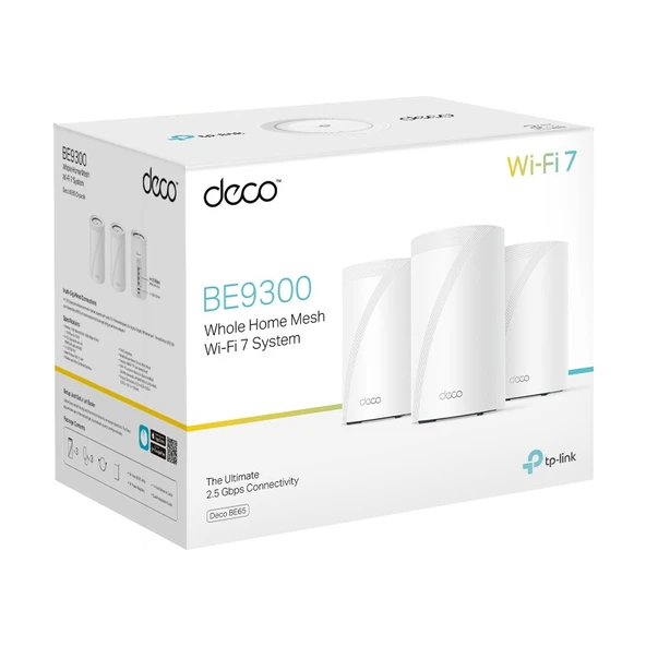 TP-Link Deco BE65 (3-Pack) | Wi-Fi 7 Mesh Sistemi | BE9300 Mbps | Fiber Uyumlu | Üç Bant | AI-Roaming | 2.5 Gbps Port | 6 GHz | 200 Cihaz | WPA3 | VPN | Mobil Uygulama ile Kolay Kurulum - Resim 4