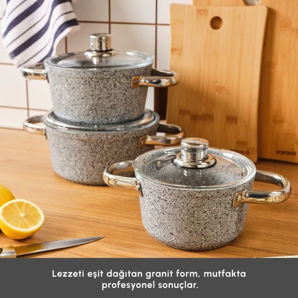 Karaca Nare 6 Parça Midi Derin Tencere Seti 16-18-20 cm Granit Kaplama - Resim 3