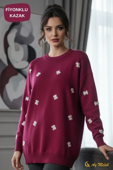 Kadın Triko Kazak Yumuşak Dokulu Bisiklet Yaka Kazak - Resim 10