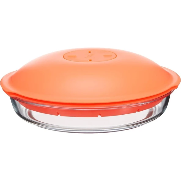 Turuncu Plastik Kapaklı Şeffaf Cam Buharda Pişirici, 2.8 Litre ürün görseli