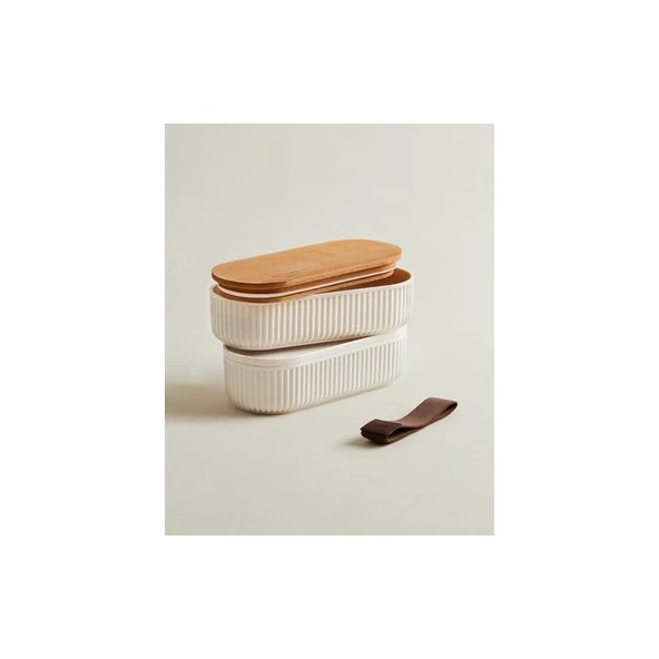 Coco Magou 2'li Ahşap Kapaklı Saklama Kabı, 500 Ml, Soft Ekru - Resim 2