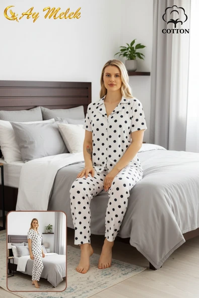 Kadın Pijama Takımı %100 Pamuklu Gömlek ve Pijama Seti - Resim 8